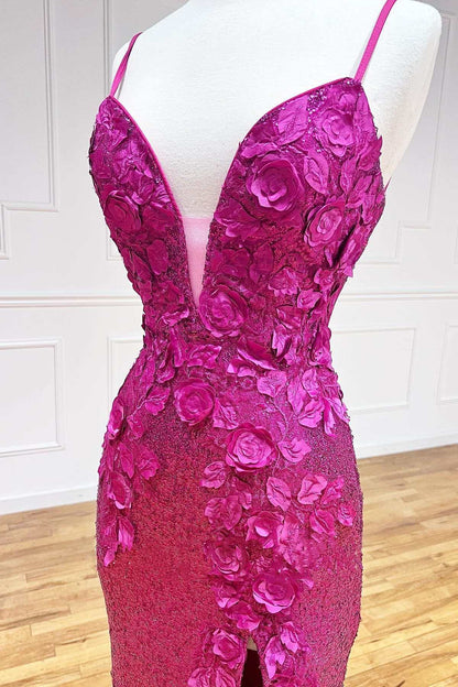 Spaghetti Straps Long Front Split Prom Dresses Glitter Evening Dresses