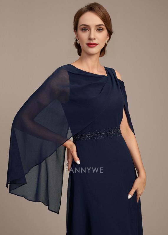 Classic A-Line Asymmetrical Cold Shoulder Short Sleeve Back Zip Tea-Length Mother of the Bride Dress