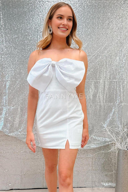 FannyWe Simple Coral Strapless Bodycon Homecoming Dress with Bow formal wear dresses