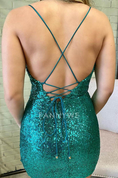 FannyWe Simple Cowl Neck Green Sequins Bodycon Party Dress formal wear dresses