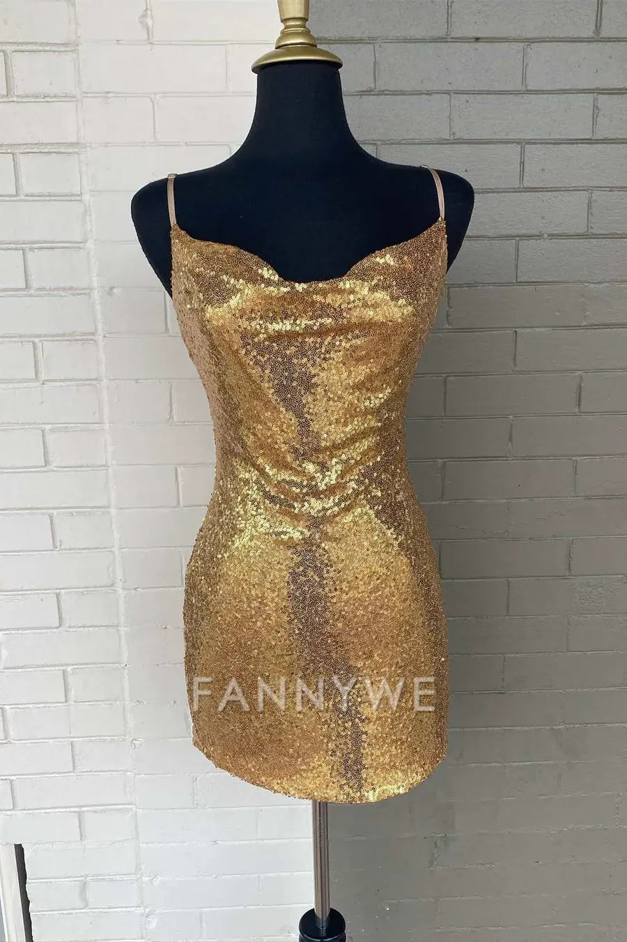 FannyWe Simple Cowl Neck Sequin Short Homecoming Dress formal wear dresses