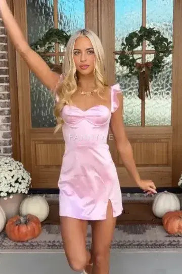 FannyWe Cute Pink Straps Sweetheart Sleeveless Pleats Satin Short Homecoming Dress formal wear dresses