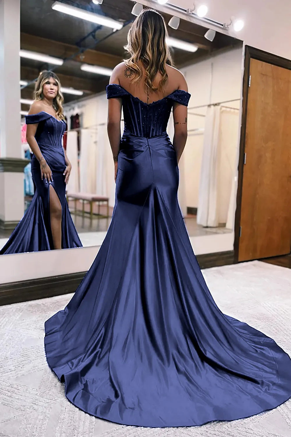 Mermaid Off The Shoulder Court Train Long Dress