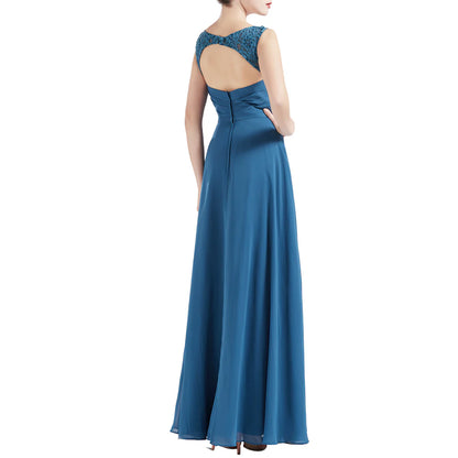A Line V Neck Lace Chiffon Wedding Party Bridesmaid Dresses