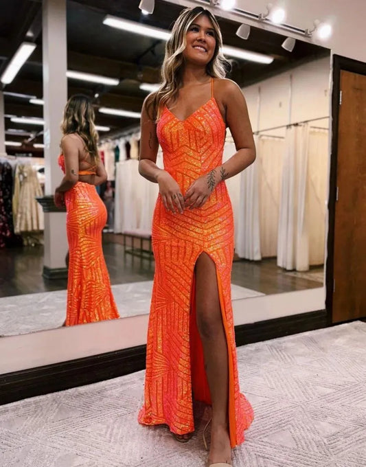 Sparkly Sequin Long Prom Party Dress With Split