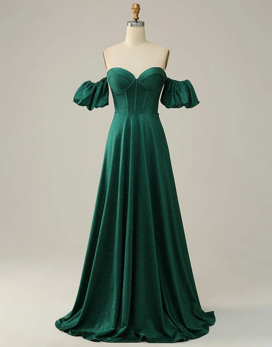 A-Line Off The Shoulder Long Glitter Prom Dress