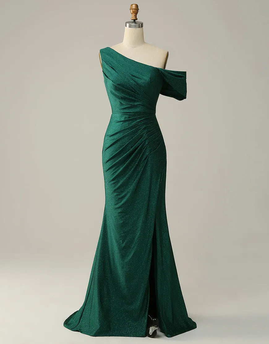 A-line Off The Shoulder Long Glitter Prom Dress With Split