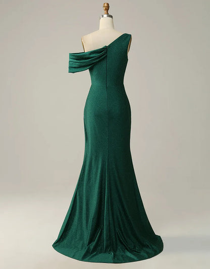 A-line Off The Shoulder Long Glitter Prom Dress With Split