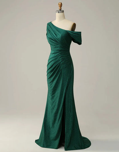 A-line Off The Shoulder Long Glitter Prom Dress With Split