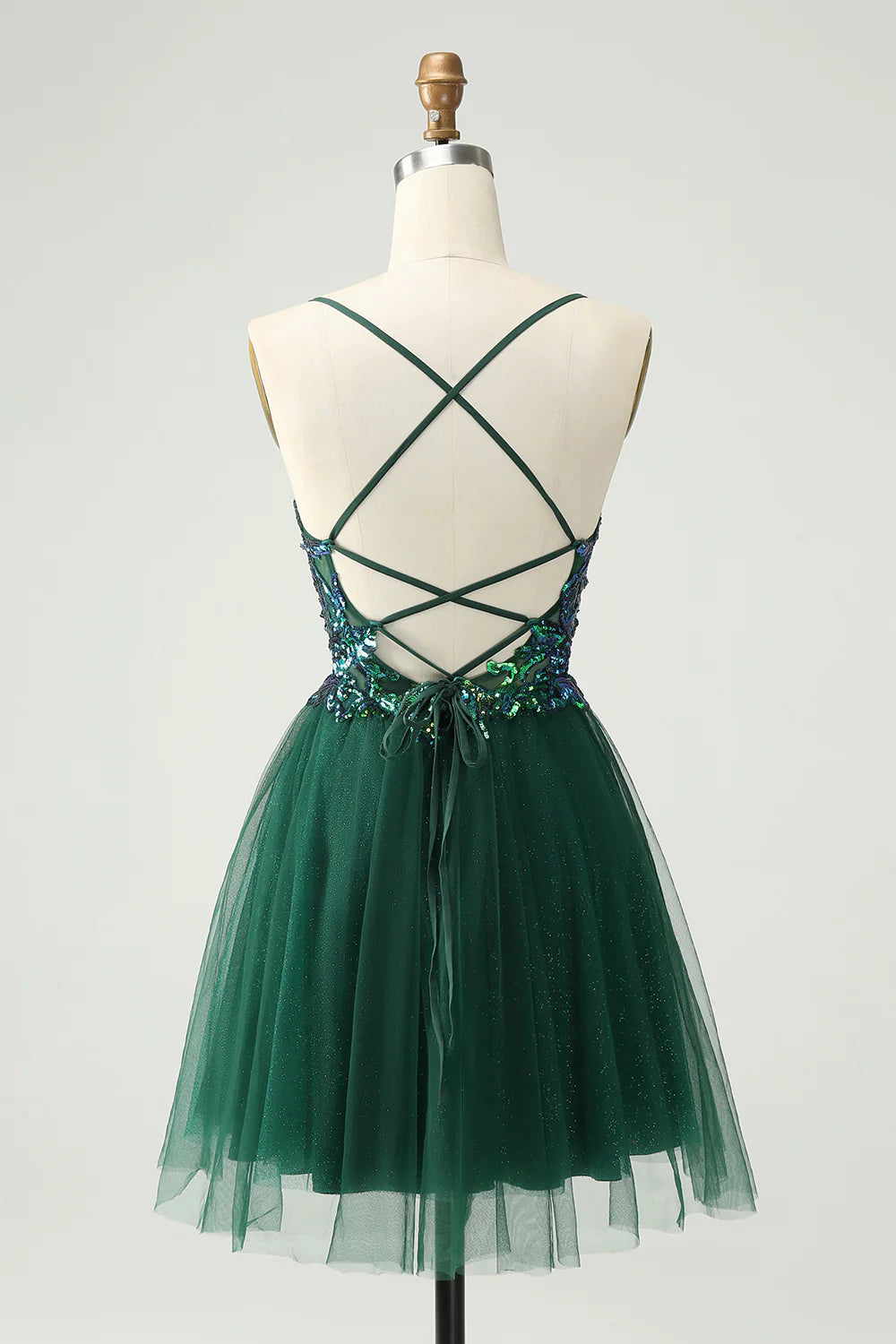 A-Line Glitter Sequined Appliques V Neck Homecoming Dress
