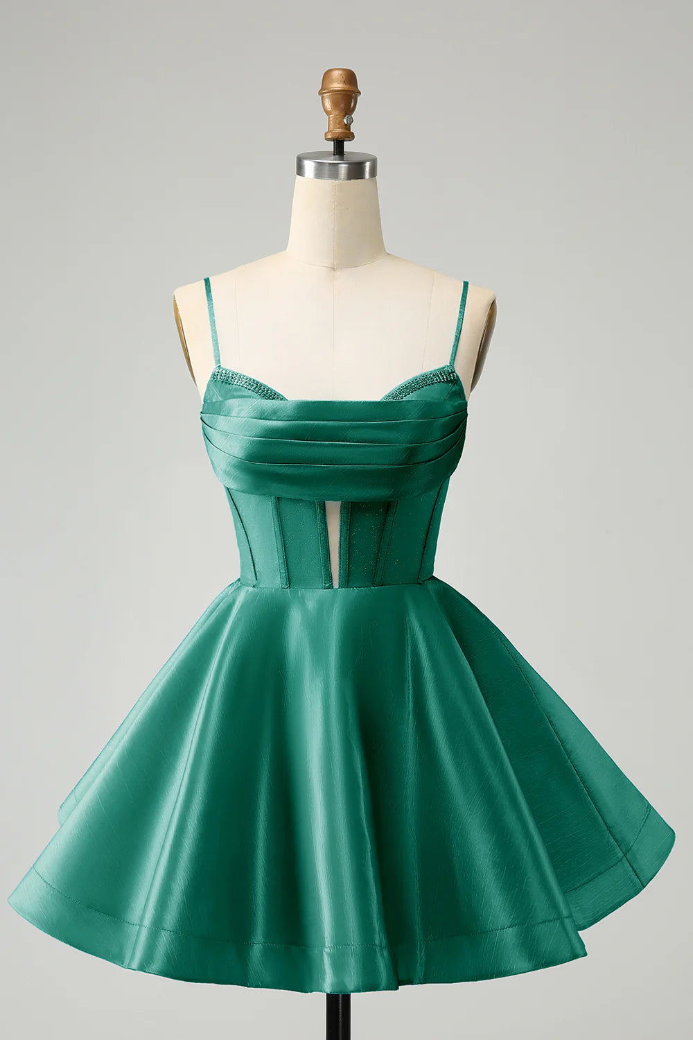 A Line Cute Glitter Spaghetti Straps Corset Homecoming Dress with Beading