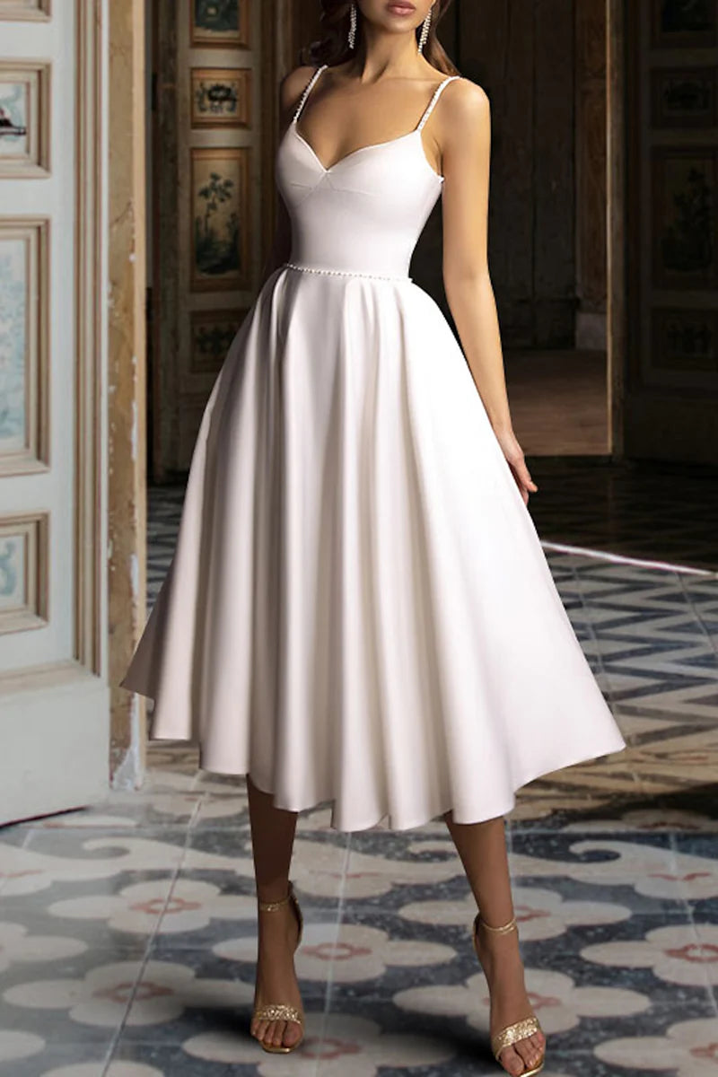 Bridal Shower Vintage Tea-Length Litter Wedding Dress