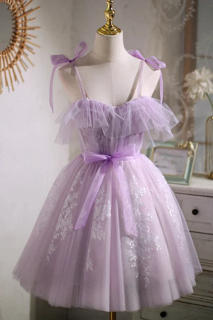 A-line Short Party Dress Homecoming Dress with Ribbon