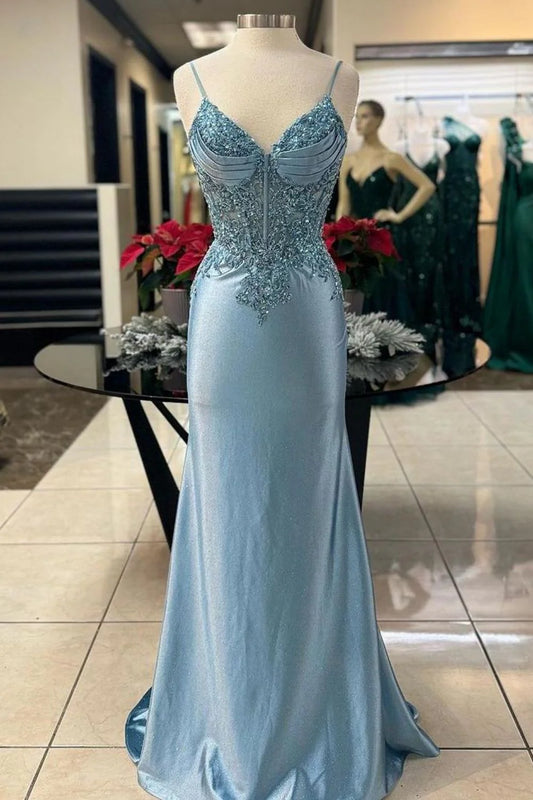 Mermaid Spaghetti Straps Long Prom Dress With Appliques