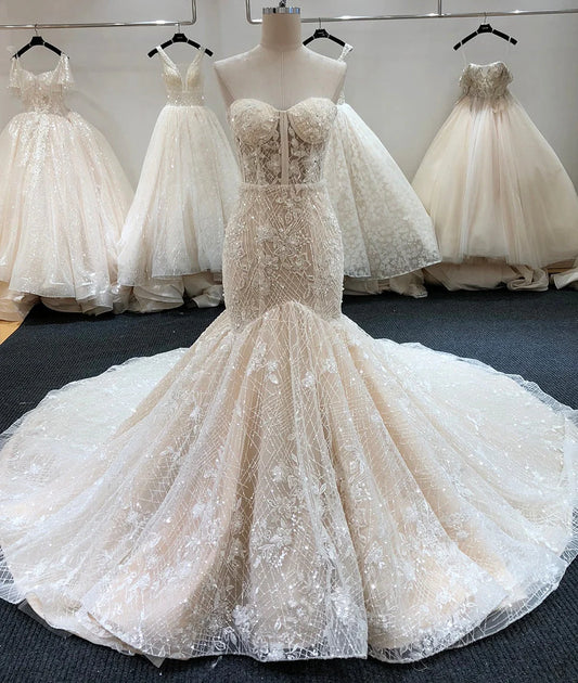 Mermaid Wedding Dresses Elegant Bling Beading Sweetheart