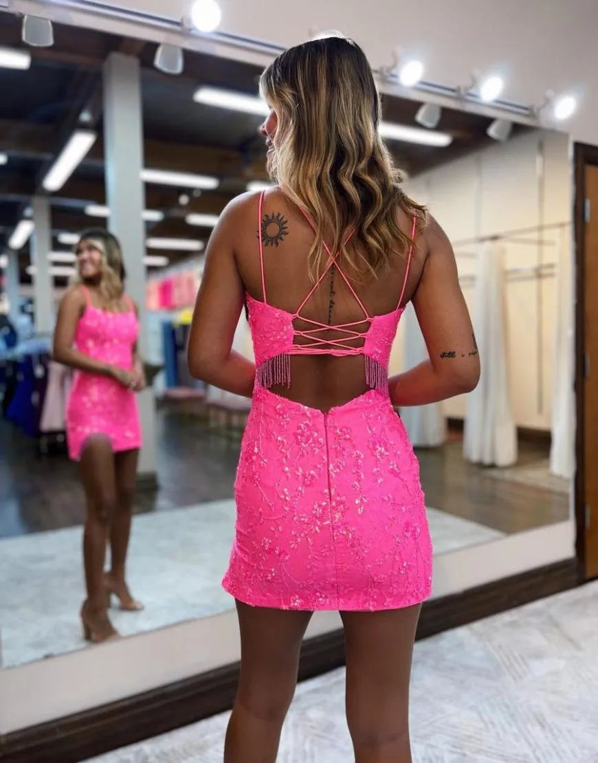 Elegant Corset Back Bodycon Tight With Tassel Homecoming Dress