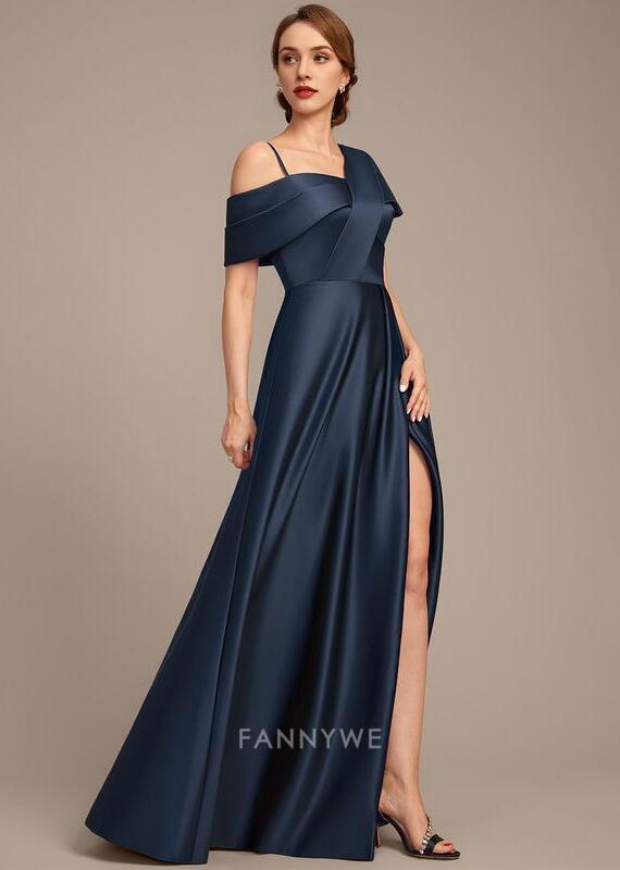 Elegant A-Line One Shoulder Short Sleeve Back Zip Floor-Length Side Slit Mother of the Bride Dress