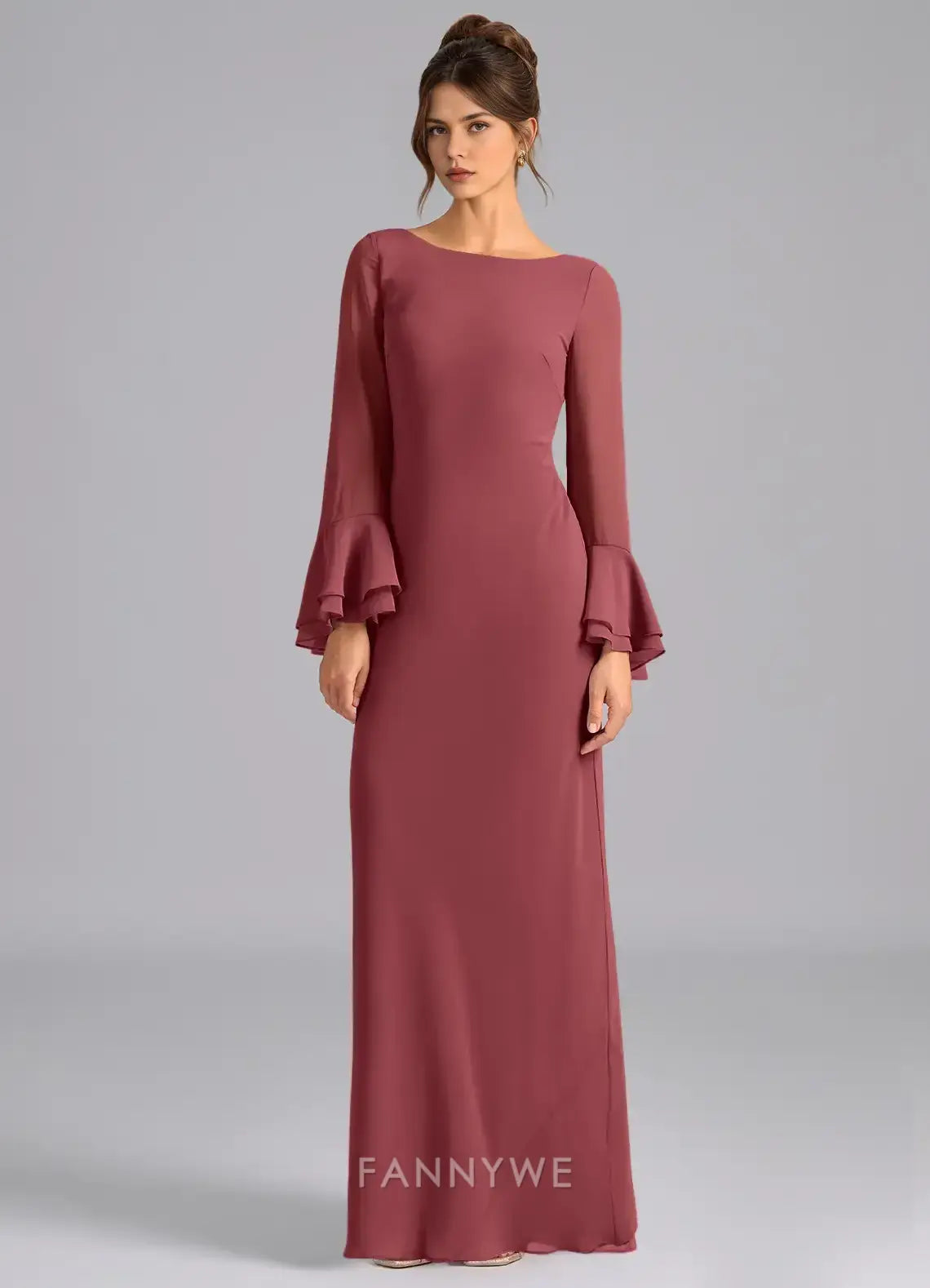 Elegant Boat Neck Bell Sleeve Lace - Up Back Mermaid Maxi Dress Mother of the Bride Dress