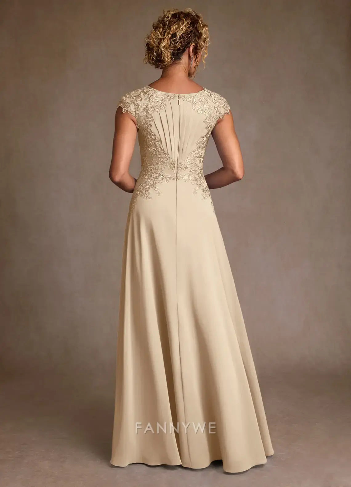 Elegant Cap Sleeve Lace-Embroidered A-Line Maxi Dress Mother of the Bride Dress