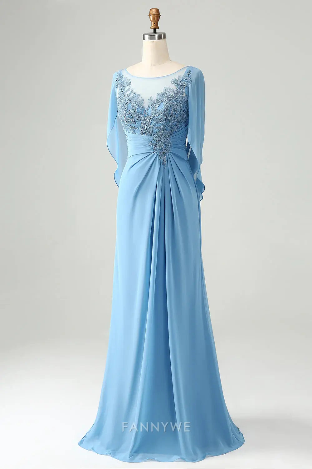 Elegant Lace Embellished Chiffon Maxi Dress with Draped Back Mother of the Bride Dress