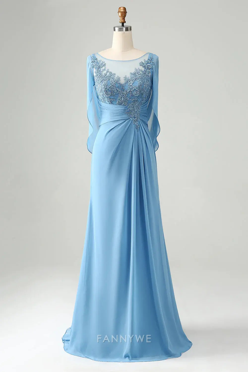 Elegant Lace Embellished Chiffon Maxi Dress with Draped Back Mother of the Bride Dress
