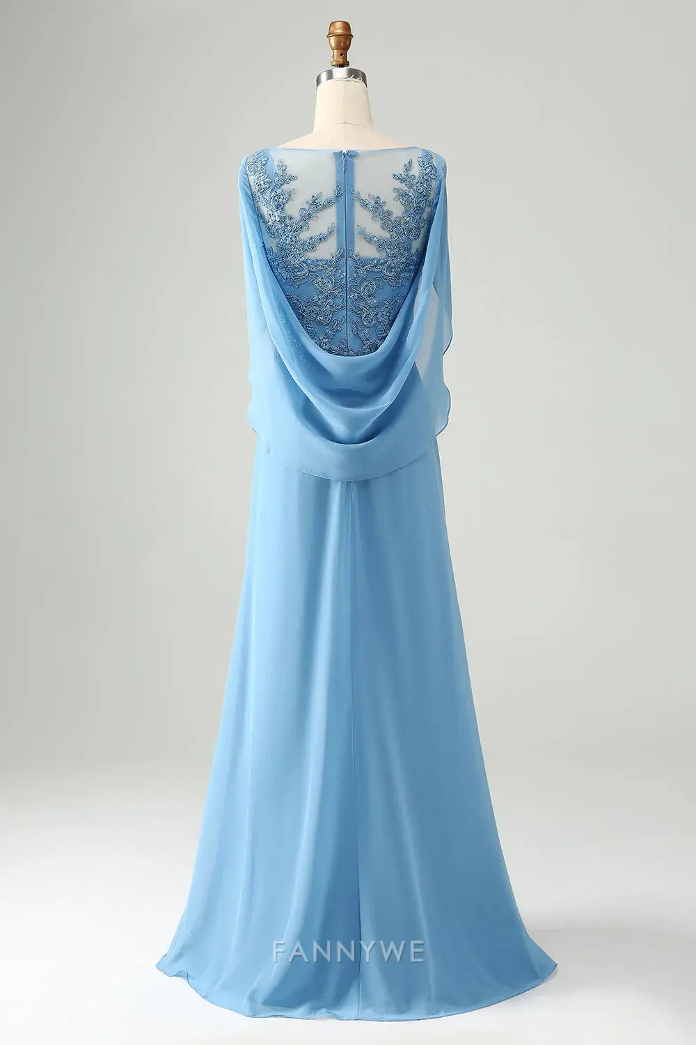 Elegant Lace Embellished Chiffon Maxi Dress with Draped Back Mother of the Bride Dress