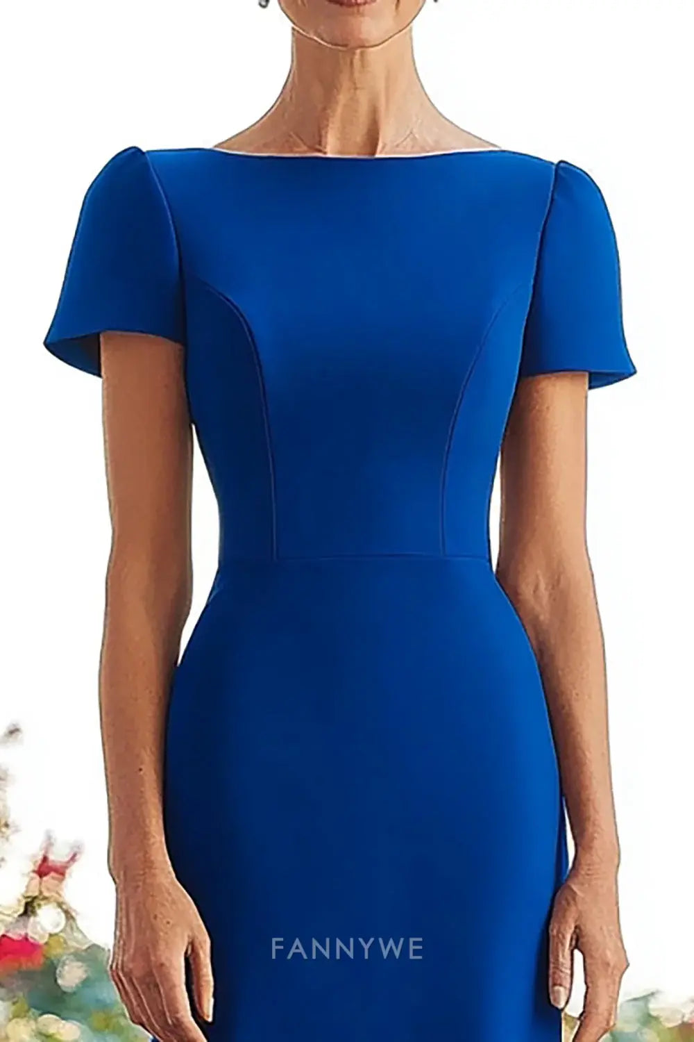 Elegant Mermaid Short Sleeve Boat Neck Floor-Length Maxi Dress Mother of the Bride Dress