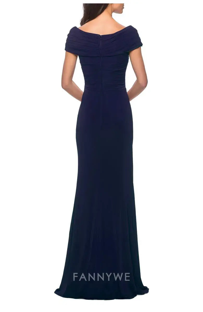 Elegant Off - Shoulder Draped Floor-Length Maxi Dress Mother of the Bride Dress