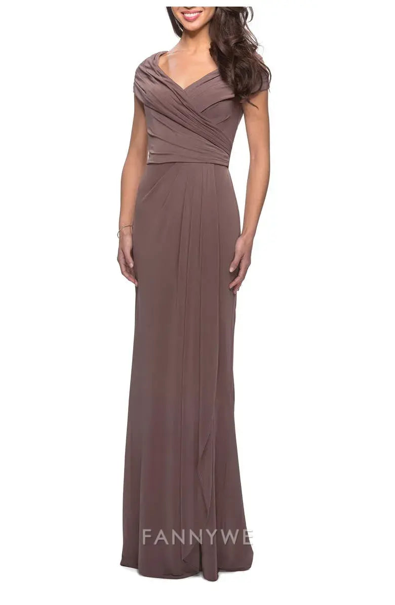 Elegant Off - Shoulder Draped Floor-Length Maxi Dress Mother of the Bride Dress