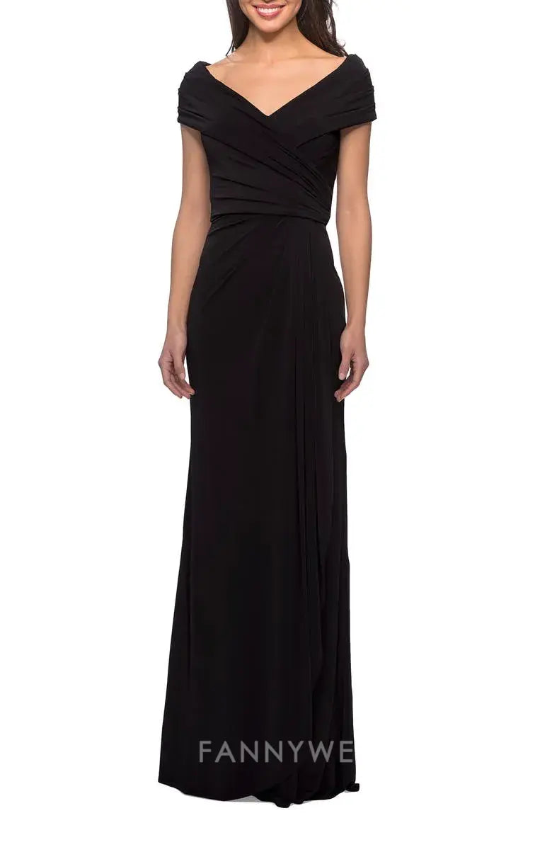 Elegant Off - Shoulder Draped Floor-Length Maxi Dress Mother of the Bride Dress