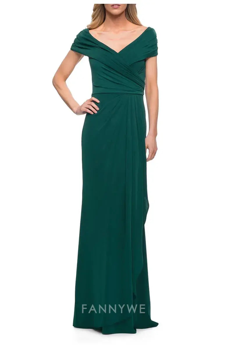 Elegant Off - Shoulder Draped Floor-Length Maxi Dress Mother of the Bride Dress