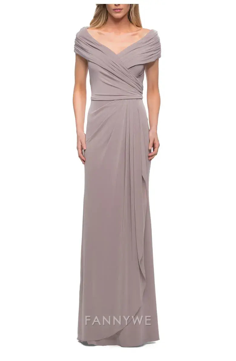 Elegant Off - Shoulder Draped Floor-Length Maxi Dress Mother of the Bride Dress