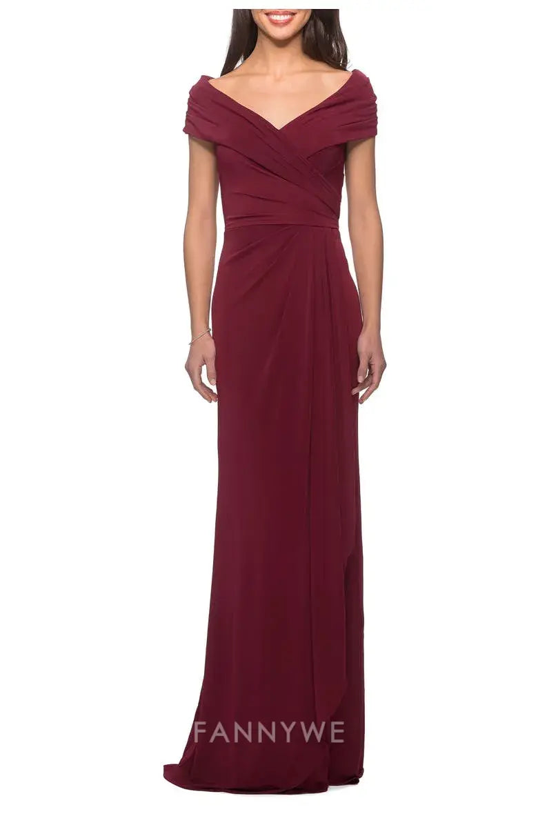 Elegant Off - Shoulder Draped Floor-Length Maxi Dress Mother of the Bride Dress