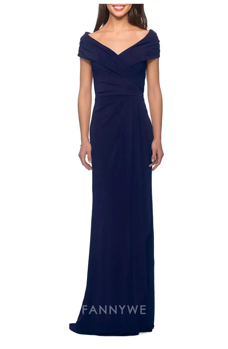 Elegant Off - Shoulder Draped Floor-Length Maxi Dress Mother of the Bride Dress