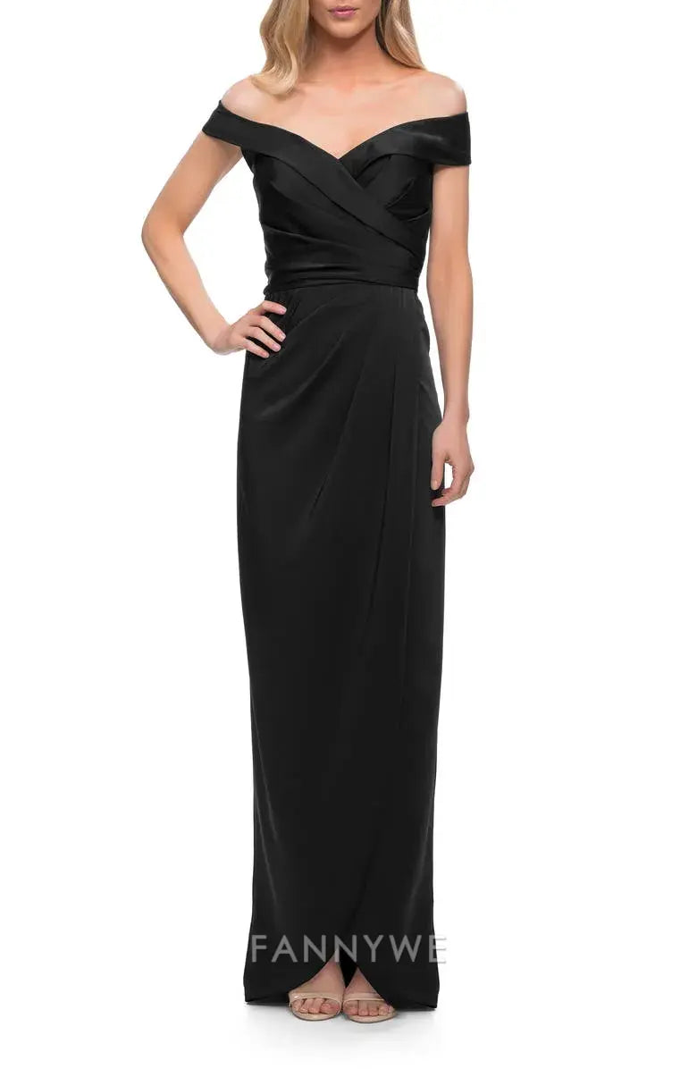 Elegant Off - Shoulder Draped Maxi Dress with Side Slit Mother of the Bride Dress