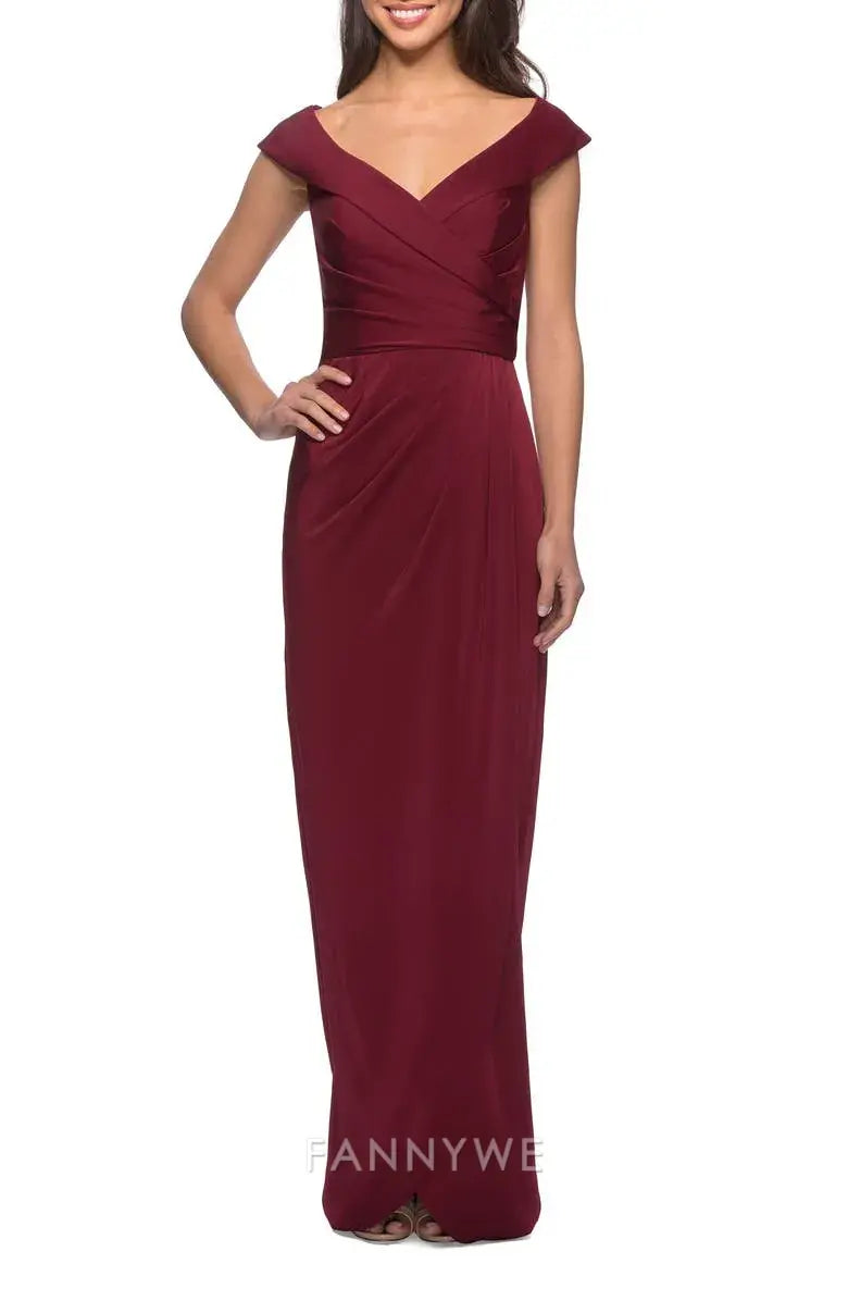 Elegant Off - Shoulder Draped Maxi Dress with Side Slit Mother of the Bride Dress