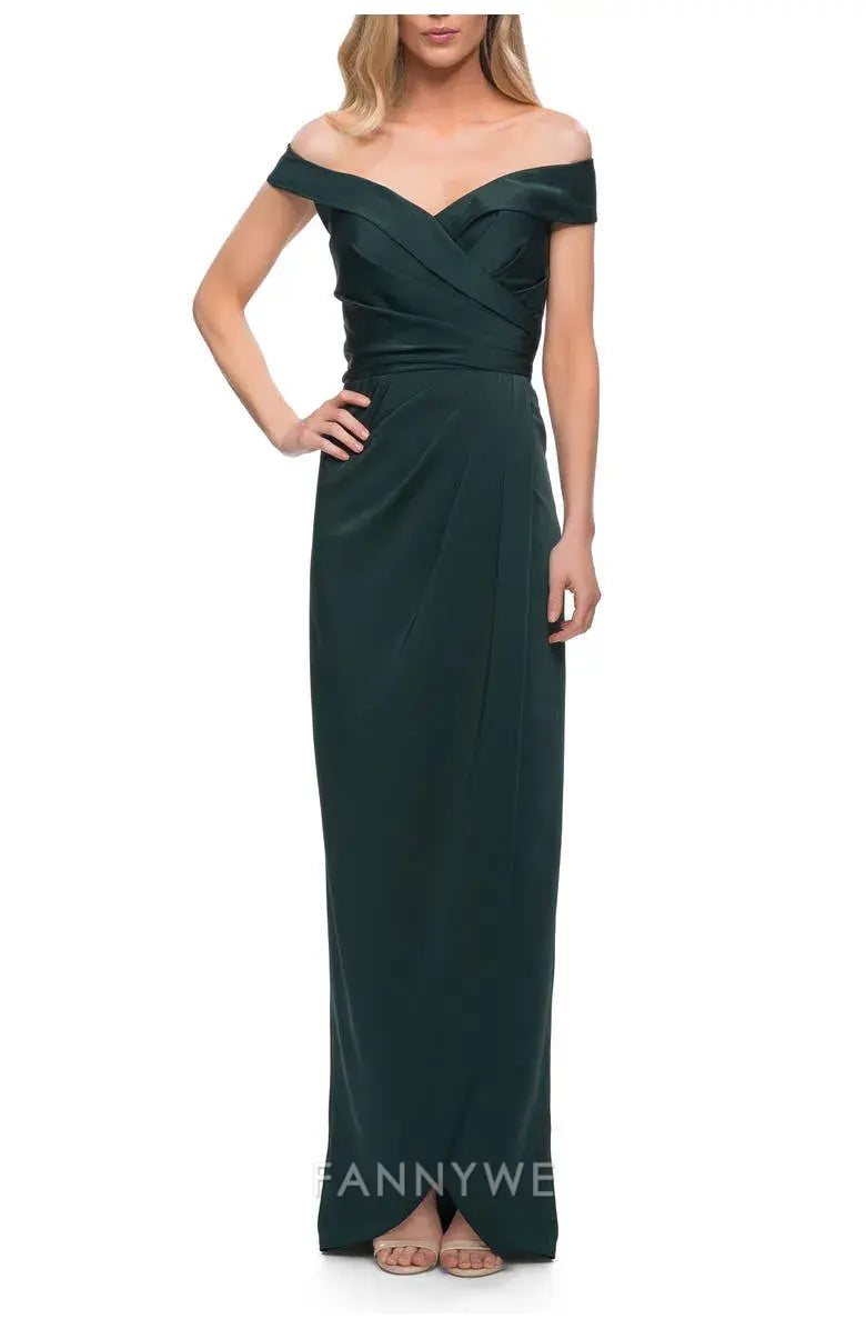 Elegant Off - Shoulder Draped Maxi Dress with Side Slit Mother of the Bride Dress