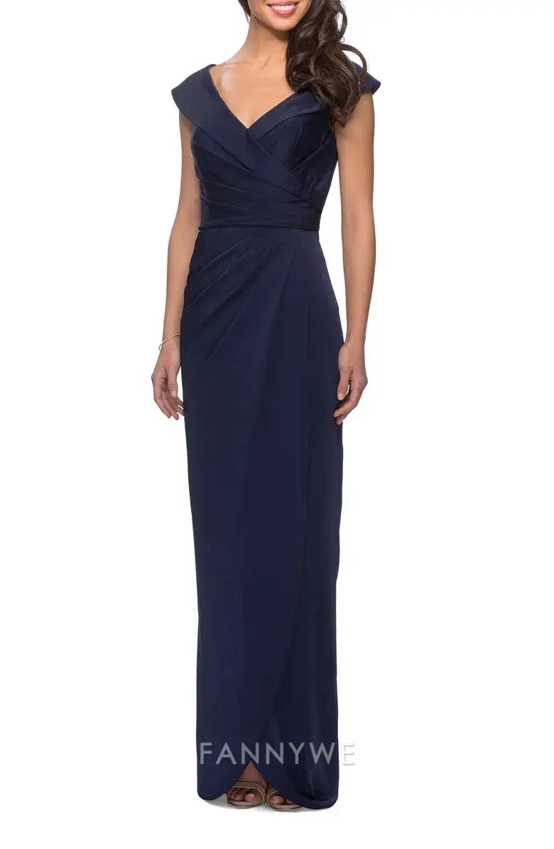 Elegant Off - Shoulder Draped Maxi Dress with Side Slit Mother of the Bride Dress