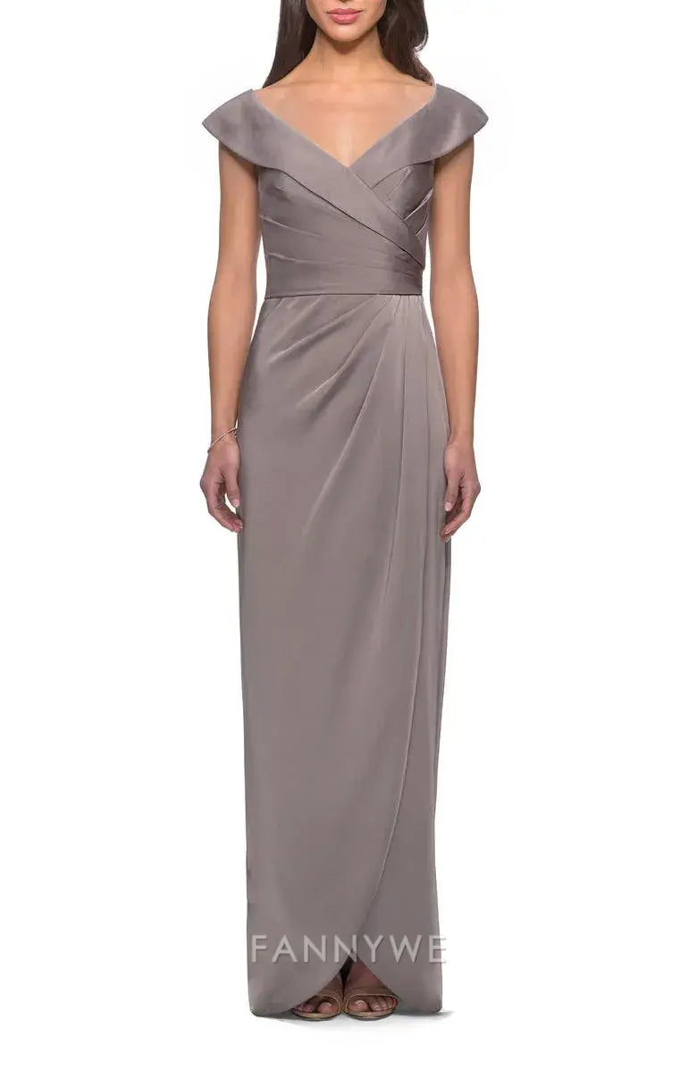 Elegant Off - Shoulder Draped Maxi Dress with Side Slit Mother of the Bride Dress