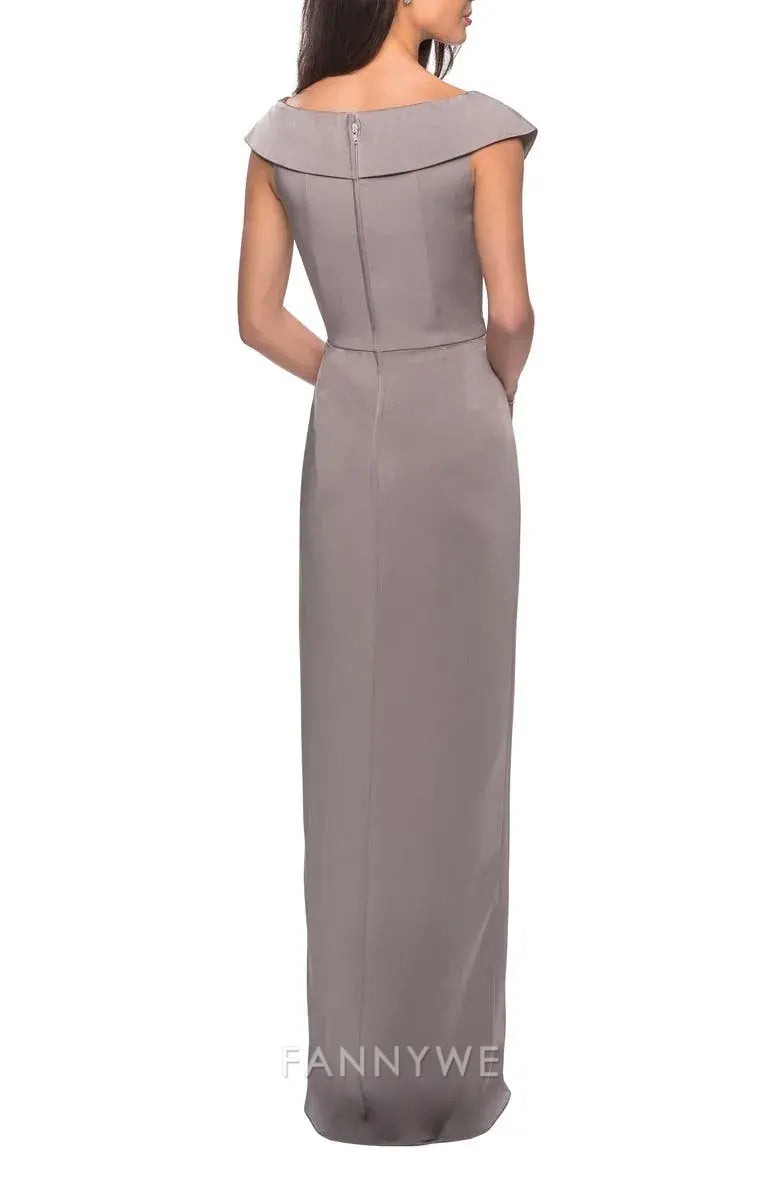 Elegant Off - Shoulder Draped Maxi Dress with Side Slit Mother of the Bride Dress