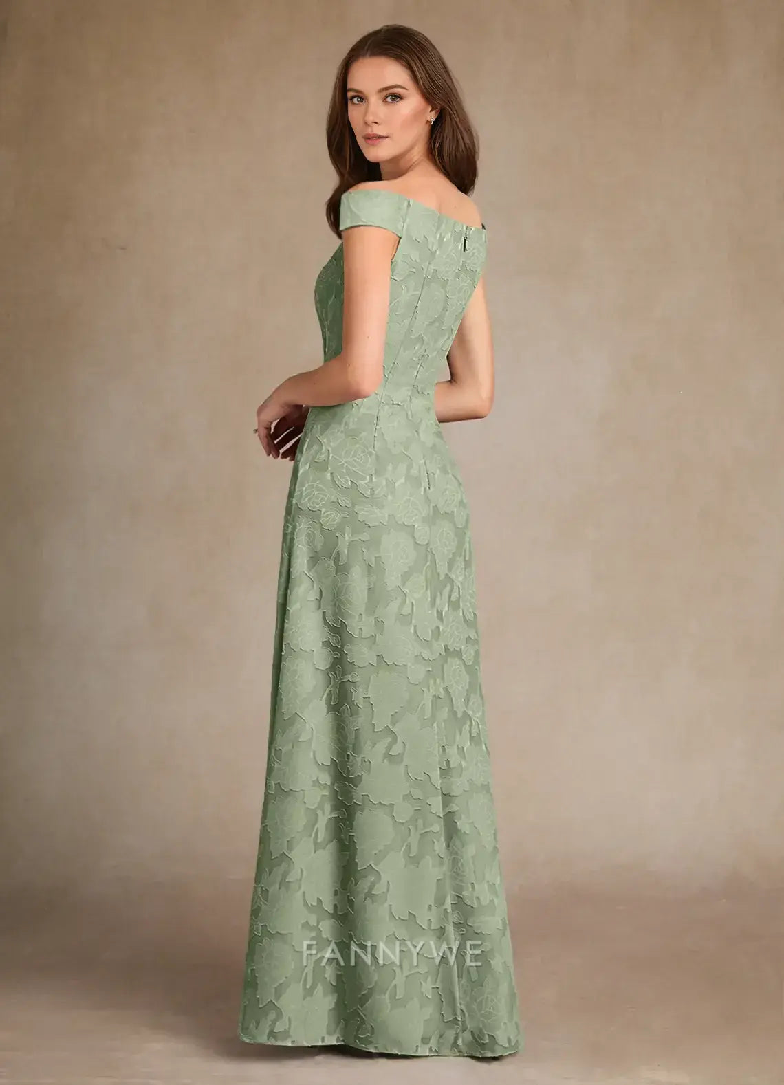 Elegant Off-Shoulder Floral Jacquard A-Line Maxi Dress Mother of the Bride Dress