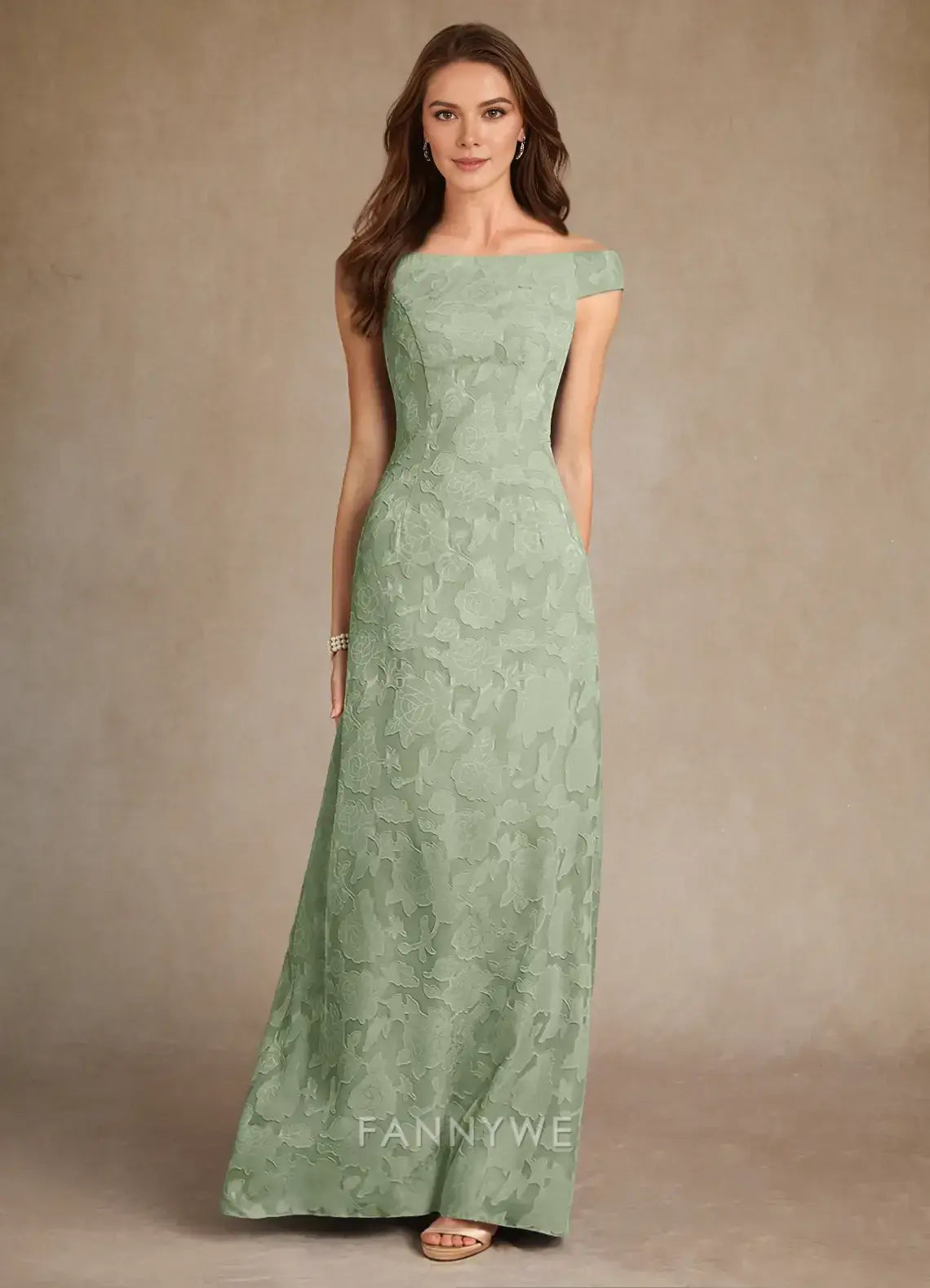 Elegant Off-Shoulder Floral Jacquard A-Line Maxi Dress Mother of the Bride Dress