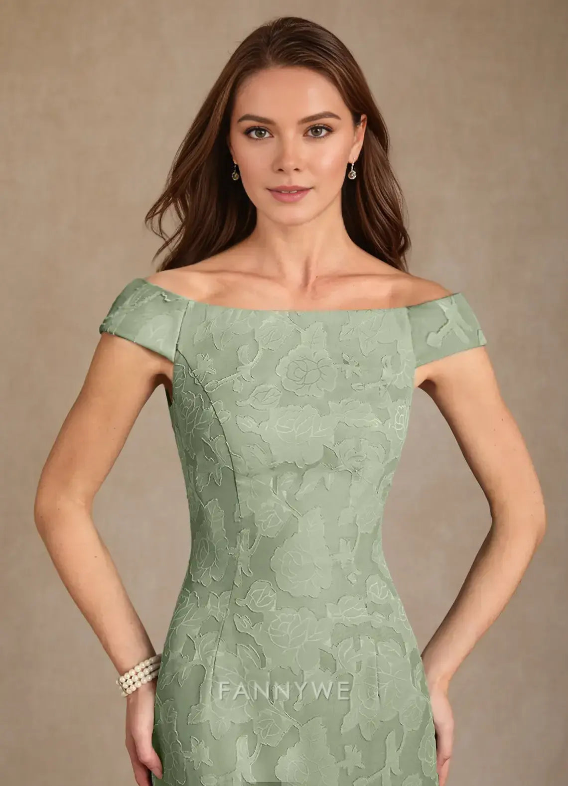 Elegant Off-Shoulder Floral Jacquard A-Line Maxi Dress Mother of the Bride Dress