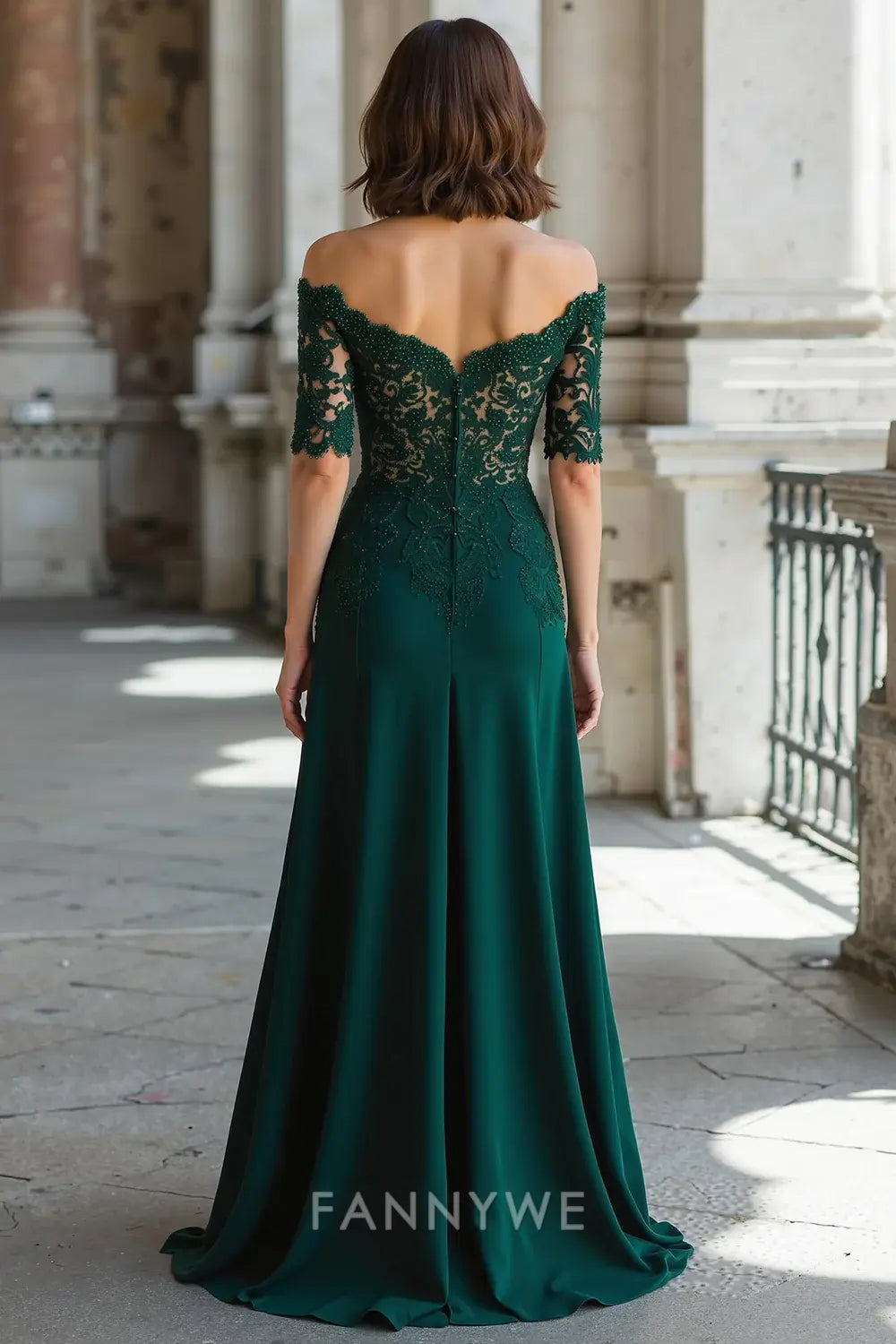 Elegant Off - Shoulder Lace Embellished Maxi Dress Mother of the Bride Dress