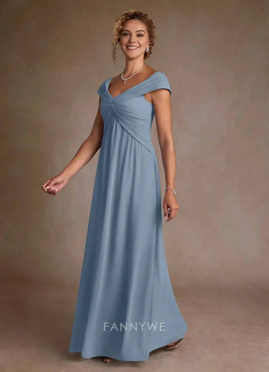 Elegant Off-Shoulder Ruched Chiffon A-Line Maxi Dress Mother of the Bride Dress