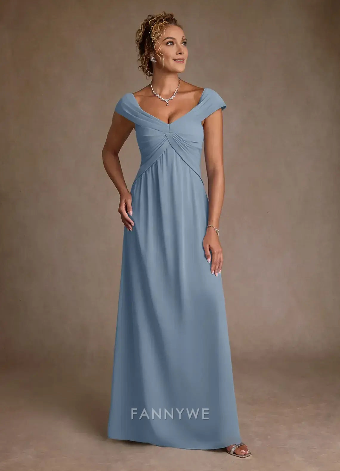 Elegant Off-Shoulder Ruched Chiffon A-Line Maxi Dress Mother of the Bride Dress