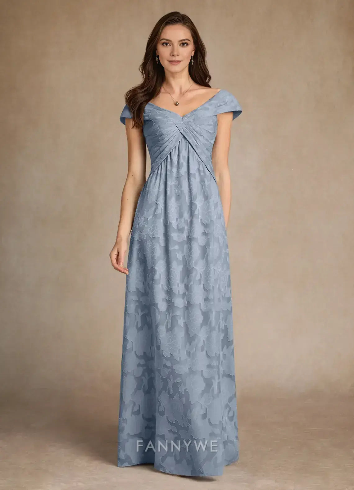 Elegant Off-Shoulder Ruched Floral Brocade A-Line Maxi Dress Mother of the Bride Dress