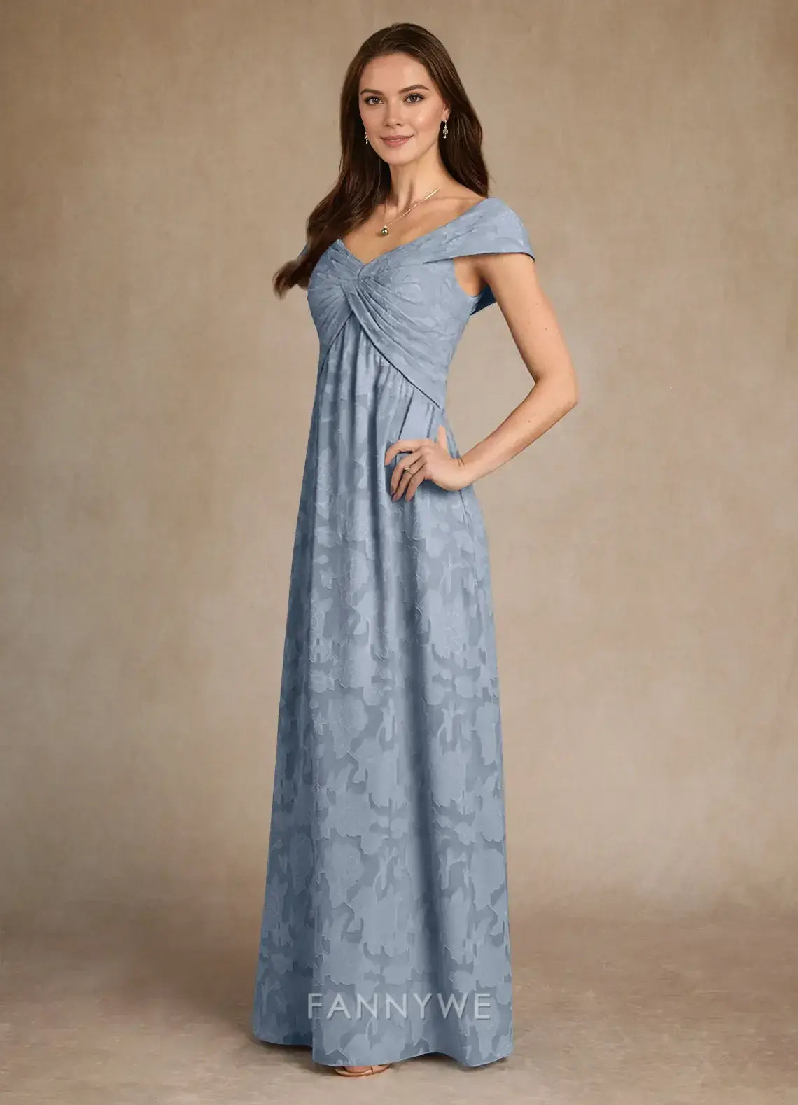 Elegant Off-Shoulder Ruched Floral Brocade A-Line Maxi Dress Mother of the Bride Dress