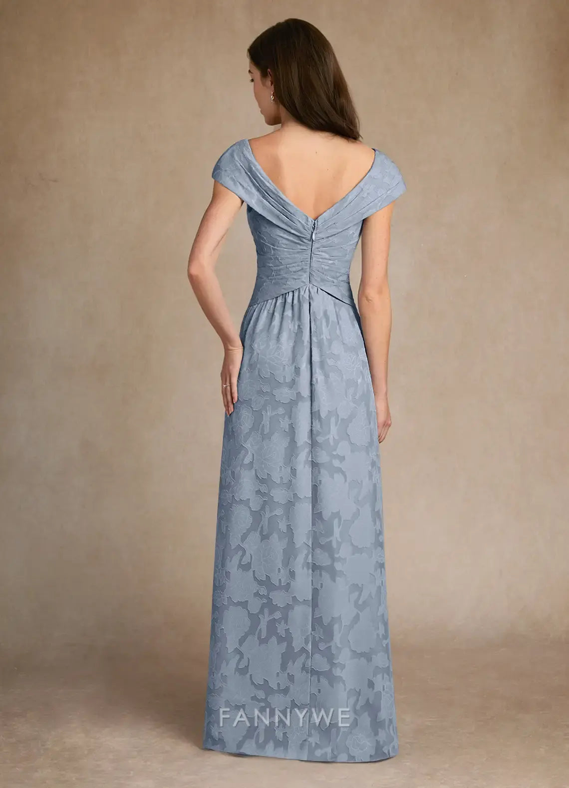 Elegant Off-Shoulder Ruched Floral Brocade A-Line Maxi Dress Mother of the Bride Dress