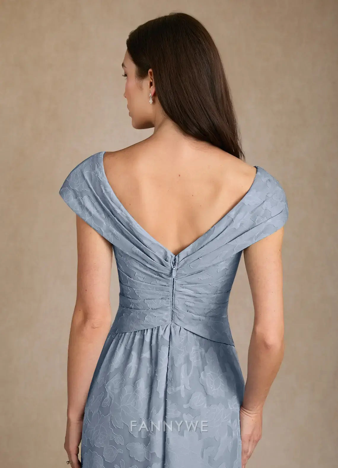 Elegant Off-Shoulder Ruched Floral Brocade A-Line Maxi Dress Mother of the Bride Dress